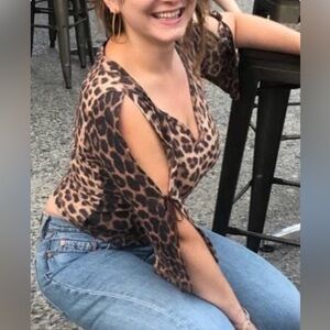 Sexy Y2K Women's Leopard Print V-Neck Top